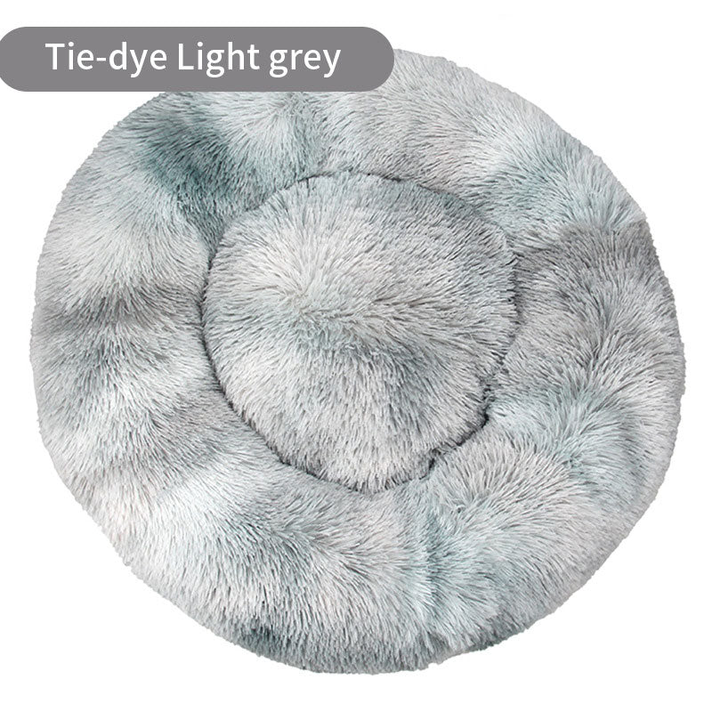 BABEECATS Long Tie-Dye Plush Round Pet Mat Cat Nest