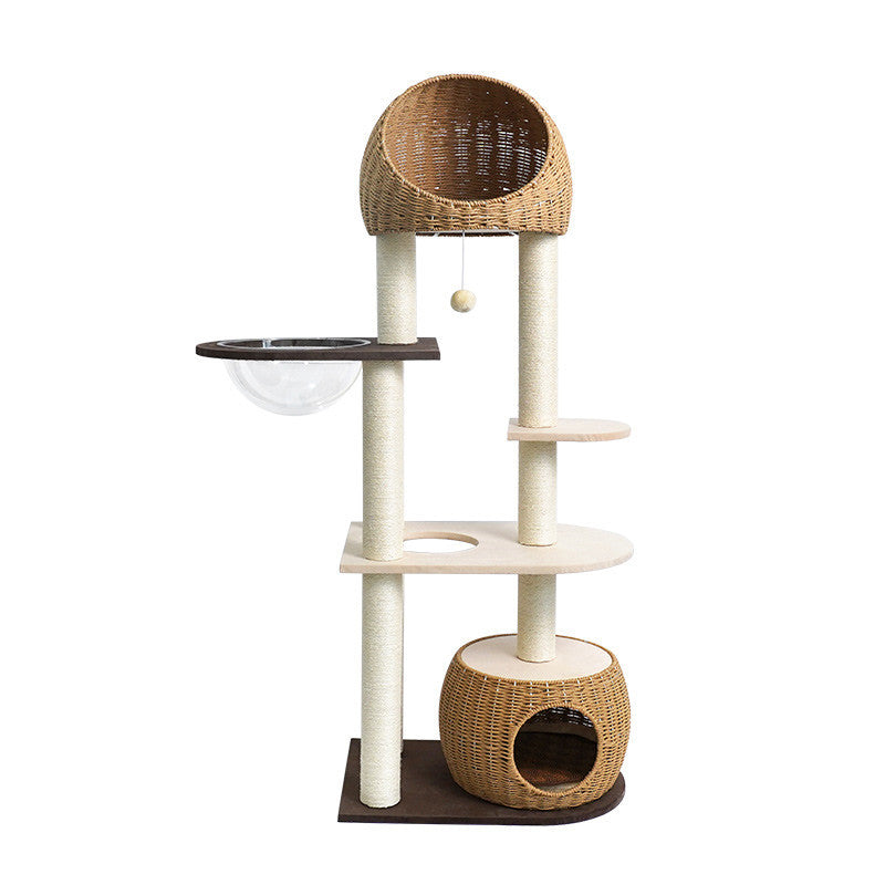 BABEECATS Rattan Woven Cabin Cat Climbing Frame