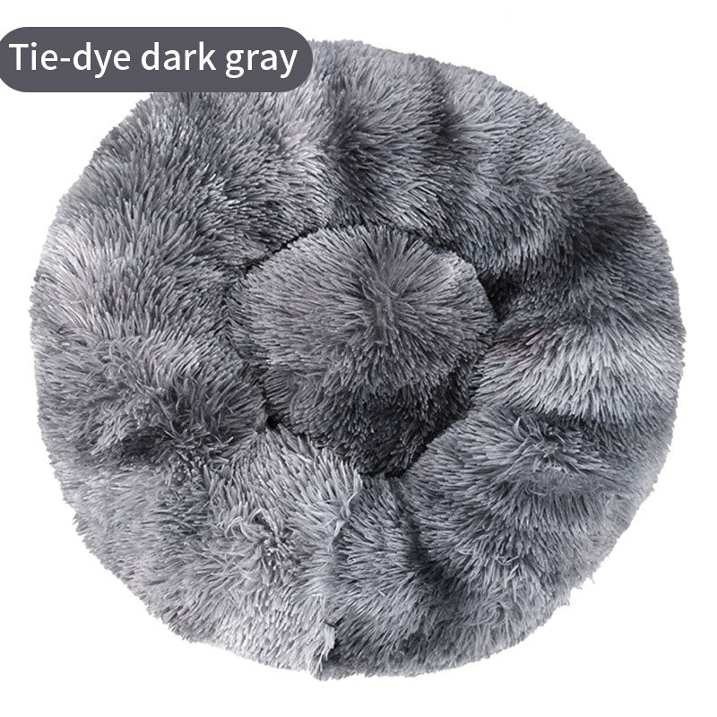 BABEECATS Long Tie-Dye Plush Round Pet Mat Cat Nest