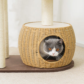 BABEECATS Rattan Woven Cabin Cat Climbing Frame