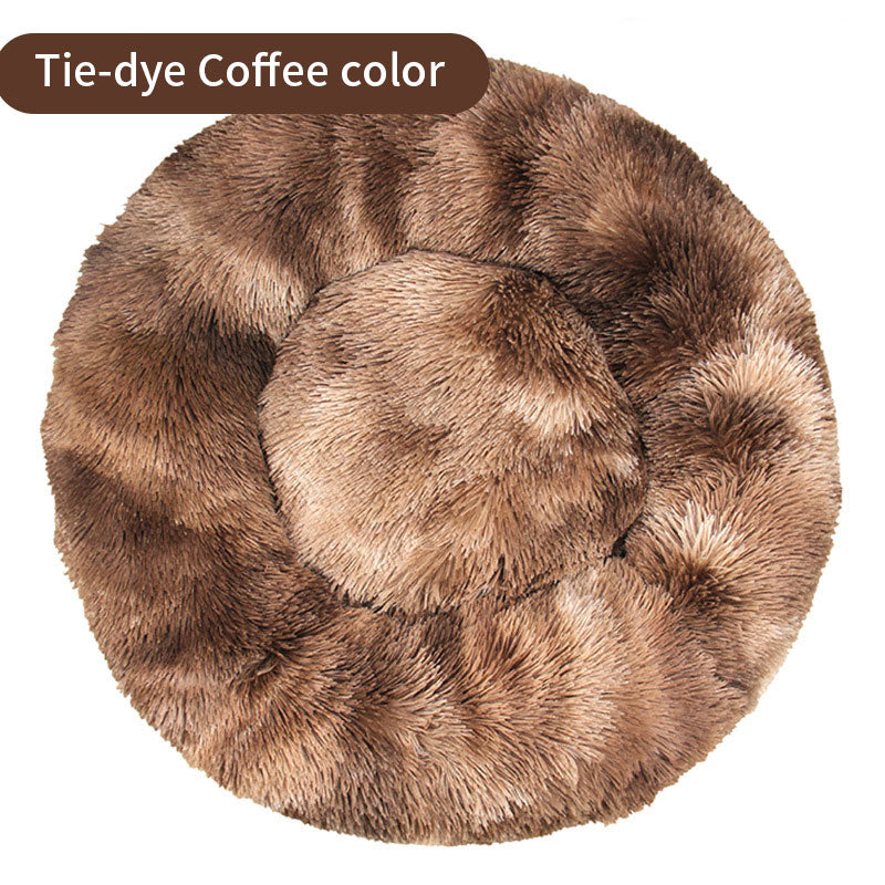 BABEECATS Long Tie-Dye Plush Round Pet Mat Cat Nest