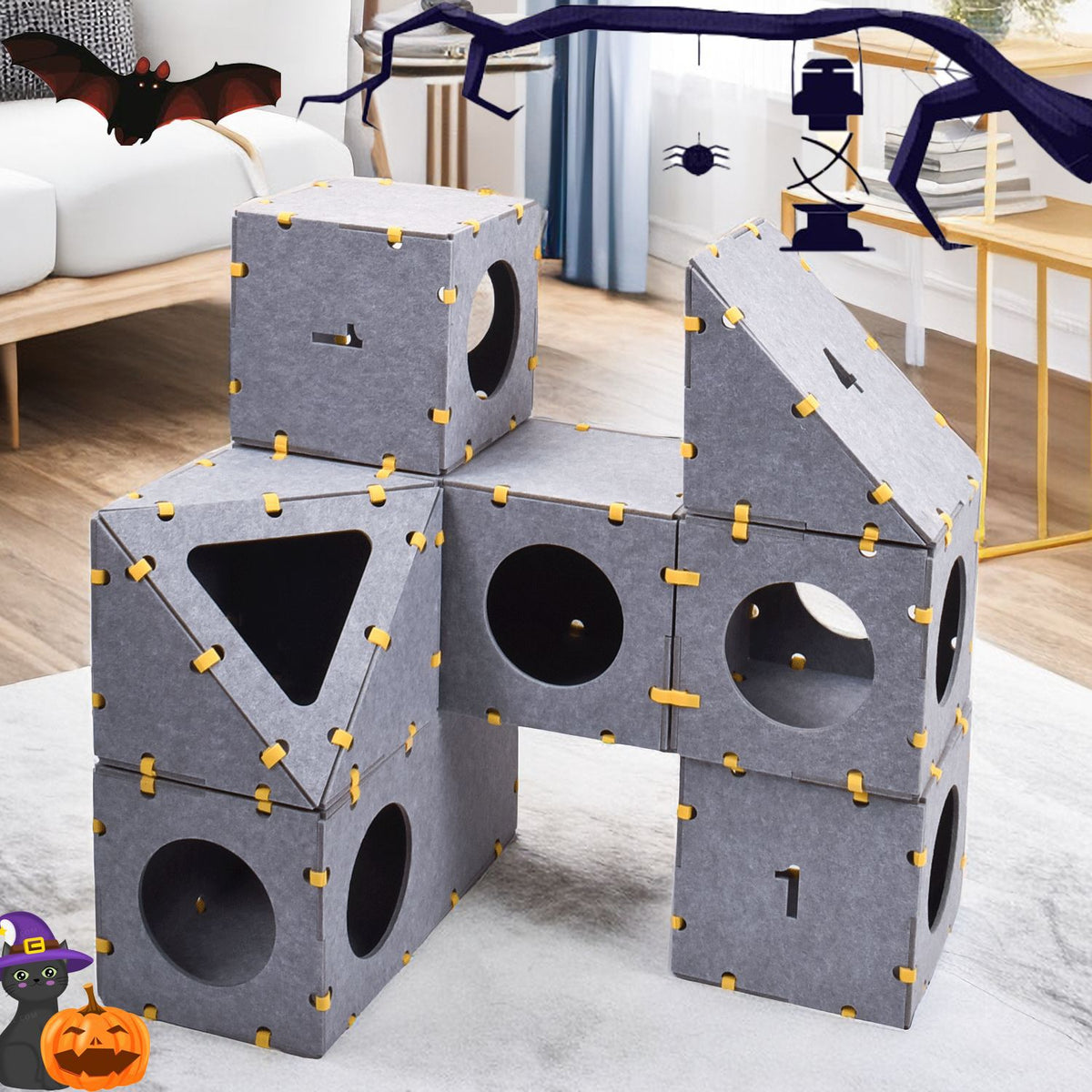 BABEECATS Stack & Play Modular Cat Adventure Cubes – Scratch-Resistant Felt Playhouse