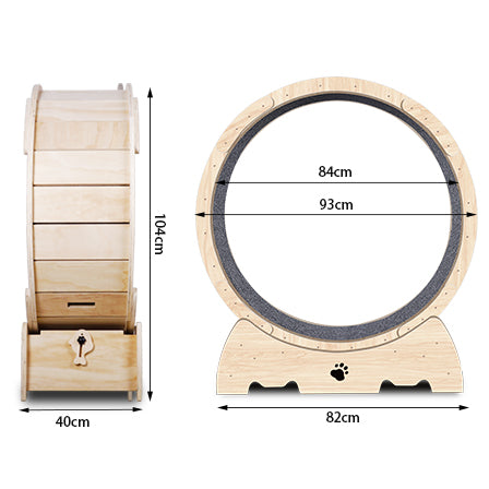 Cat Exercise Wheel for Indoor Cats, with Carpeted Runway 37" Natural Wood Color