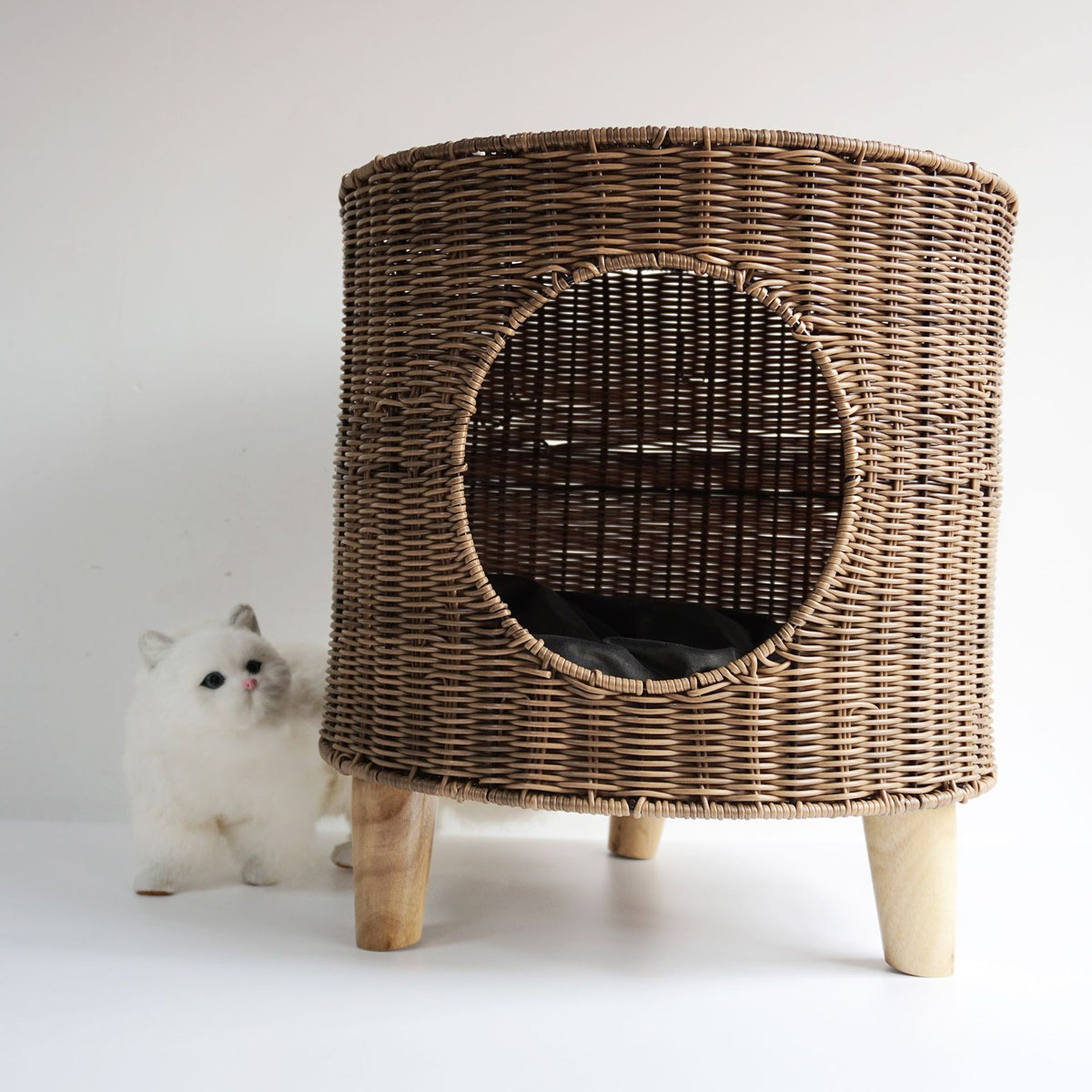 Cane Woven Cat Kennel,  Removable and Washable Nest