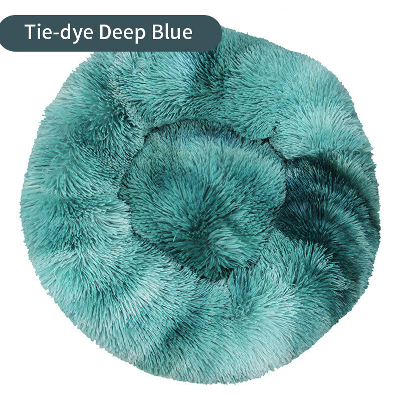 BABEECATS Long Tie-Dye Plush Round Pet Mat Cat Nest