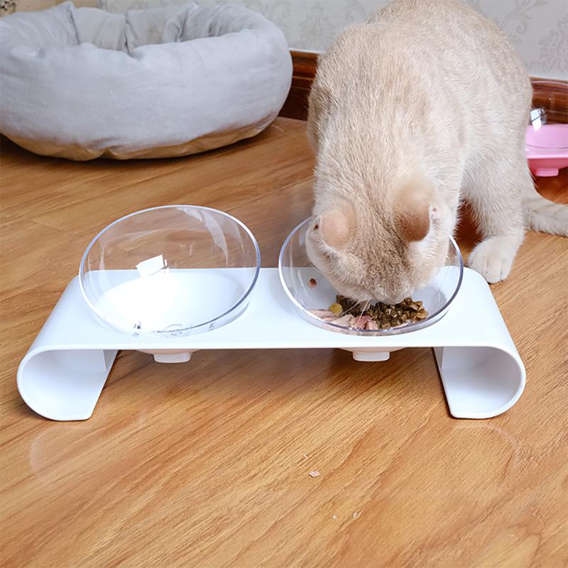 Cat Double Bowls,Transparent Bowl With Base Stand