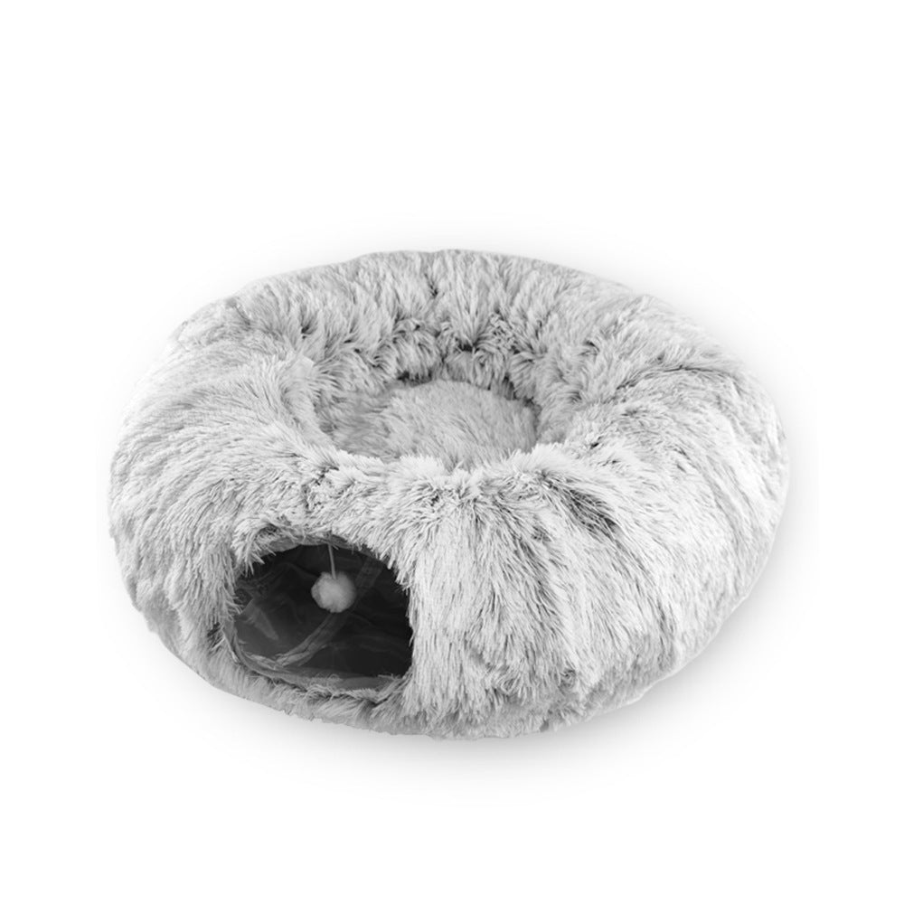 2 in 1  Plush Donut Cat Tunnel Bed