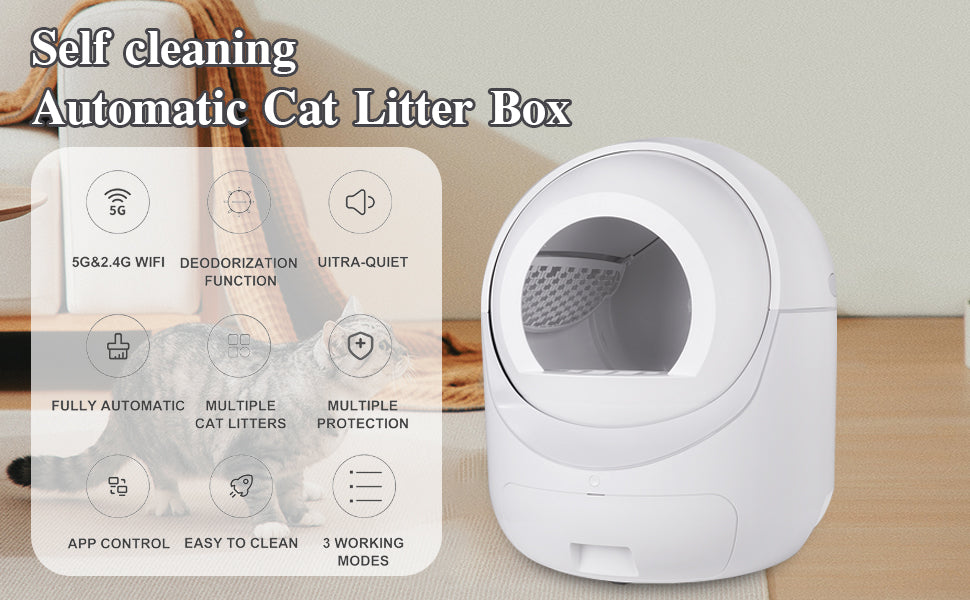 Intelligent Cat LitterBox, Automatically Eliminates Odors, App Control