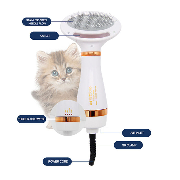 Two-In-One Pet Hot Air Comb,  Hair Dryer Pet Brush Comb