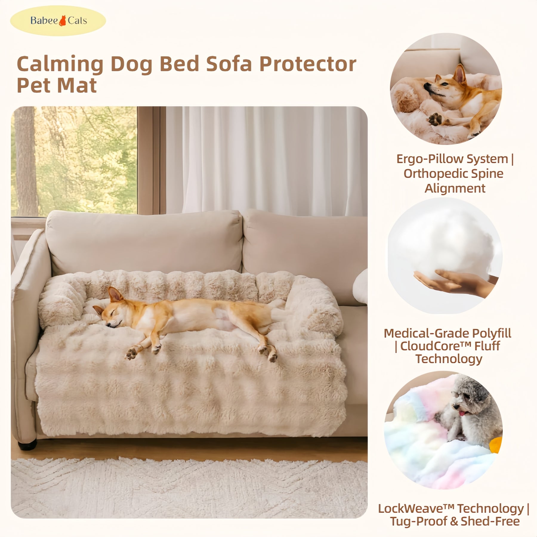 BABEECATS Calming Dog Bed Sofa Protector Pet Mat