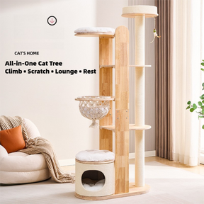 Minimalist Wooden Cat Tower — Modern Multi-Level Cat Tree