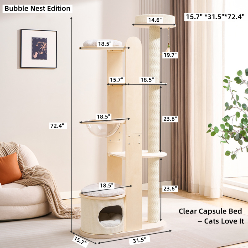 Minimalist Wooden Cat Tower — Modern Multi-Level Cat Tree