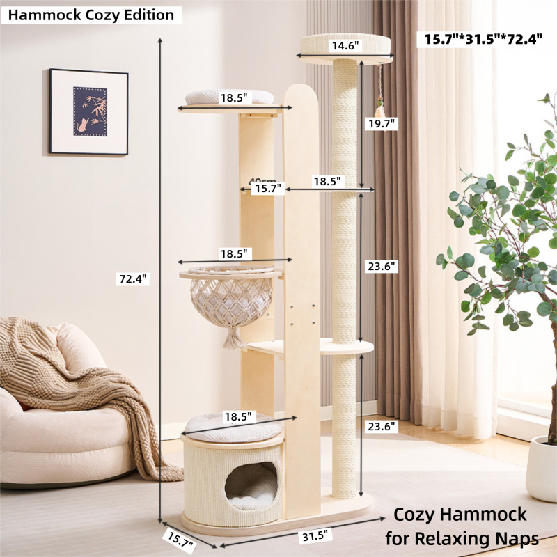 Minimalist Wooden Cat Tower — Modern Multi-Level Cat Tree