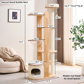 Minimalist Wooden Cat Tower — Modern Multi-Level Cat Tree