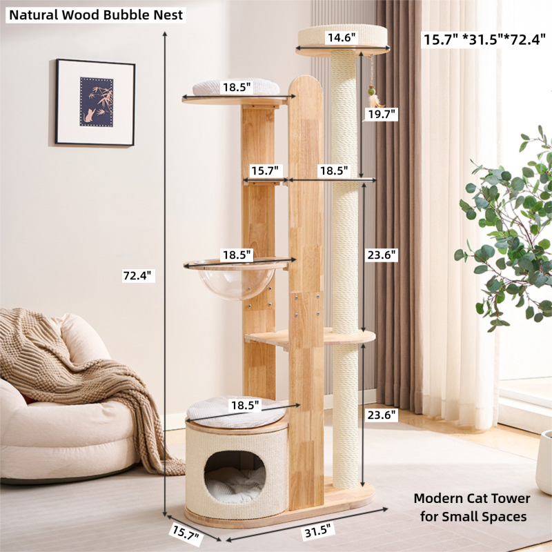 Minimalist Wooden Cat Tower — Modern Multi-Level Cat Tree