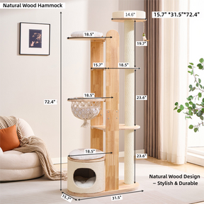 Minimalist Wooden Cat Tower — Modern Multi-Level Cat Tree