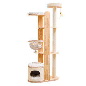 Minimalist Wooden Cat Tower — Modern Multi-Level Cat Tree