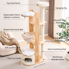 Minimalist Wooden Cat Tower — Modern Multi-Level Cat Tree