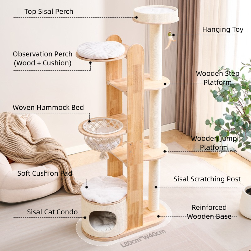 Minimalist Wooden Cat Tower — Modern Multi-Level Cat Tree