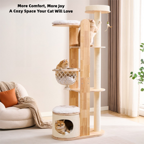 Minimalist Wooden Cat Tower — Modern Multi-Level Cat Tree