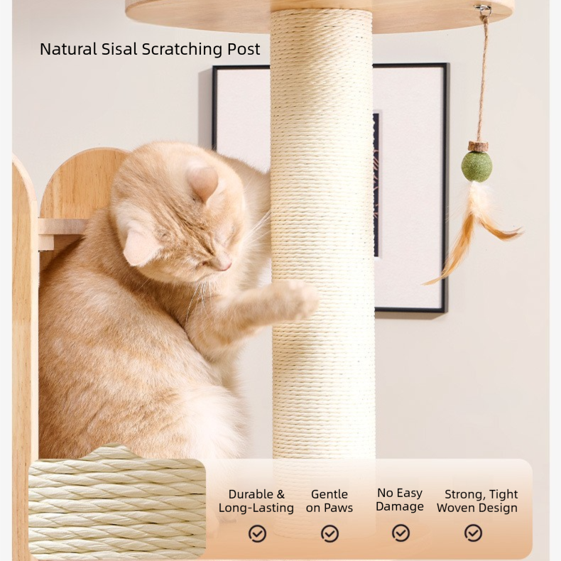 Minimalist Wooden Cat Tower — Modern Multi-Level Cat Tree