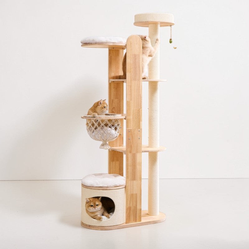 Minimalist Wooden Cat Tower — Modern Multi-Level Cat Tree