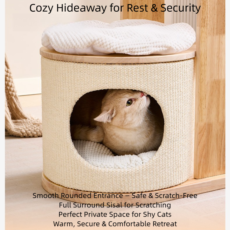Minimalist Wooden Cat Tower — Modern Multi-Level Cat Tree