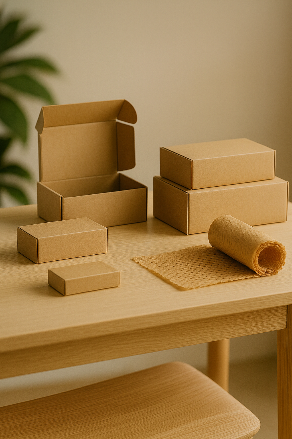 Eco-friendly packaging with recyclable kraft boxes and honeycomb paper wrap