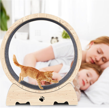 Cat Exercise Wheel for Indoor Cats, with Carpeted Runway 37" Natural Wood Color