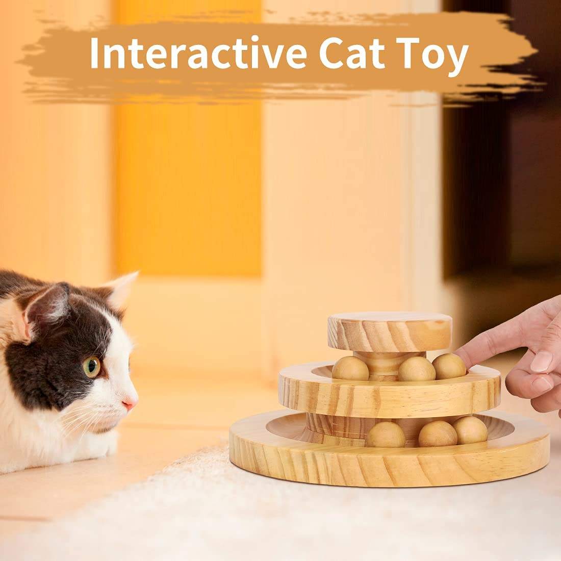 BABEECATS Wooden Turntable Rolling Ball Tease Cat Bite Resistant Toy