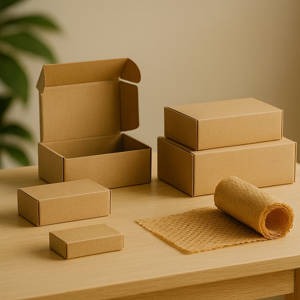 Eco-friendly packaging with recyclable kraft boxes and honeycomb paper wrap