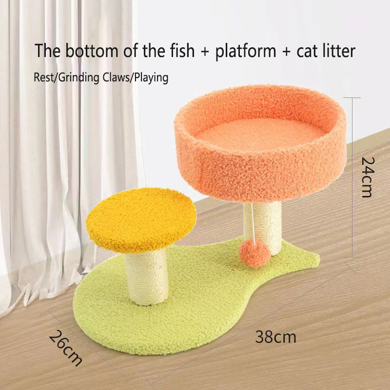 Orange-Fish Small Cat Tree，Jumping Platform and  Bed Integration