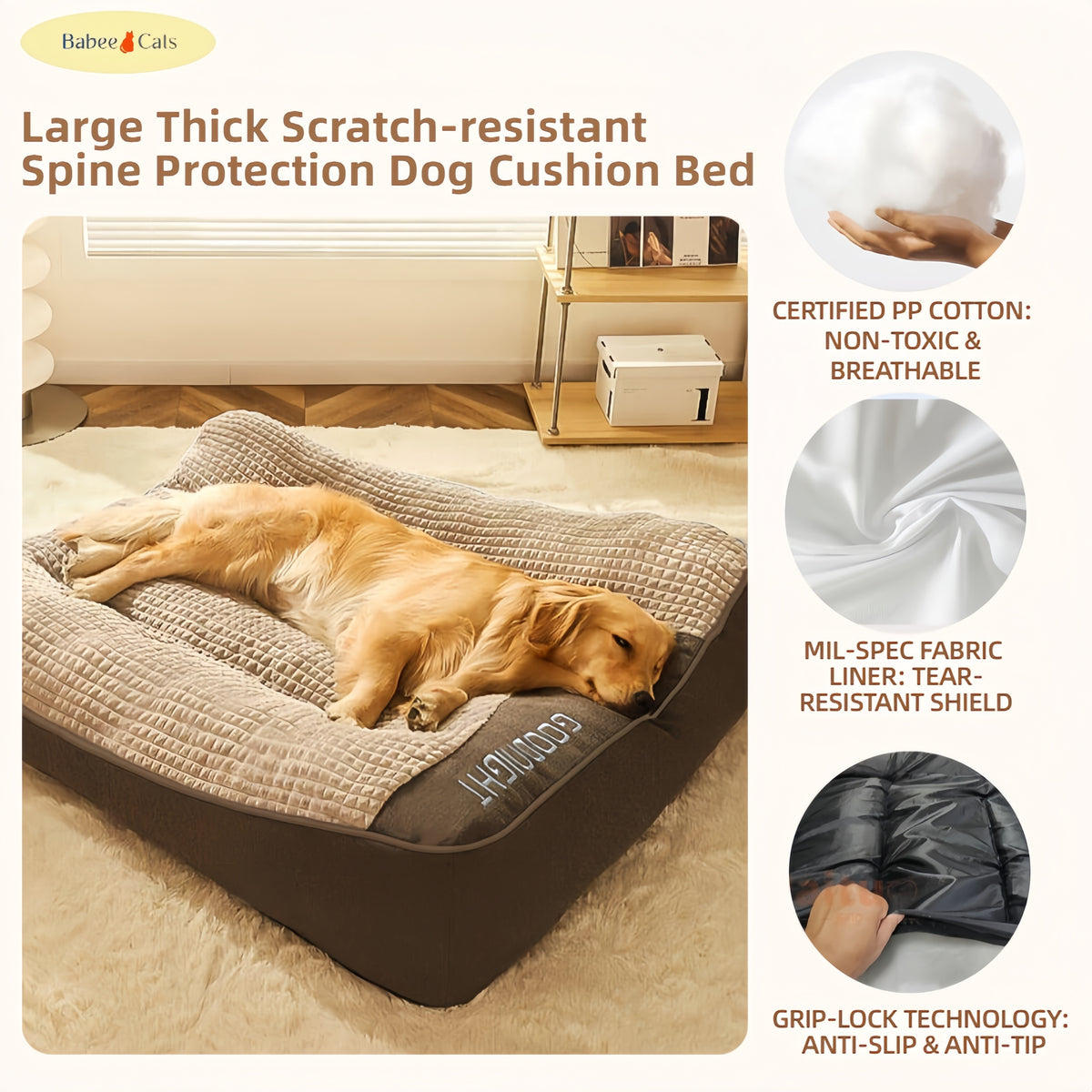 BABEECATS Large Thick Scratch-resistant Spine Protection Dog Cushion Bed