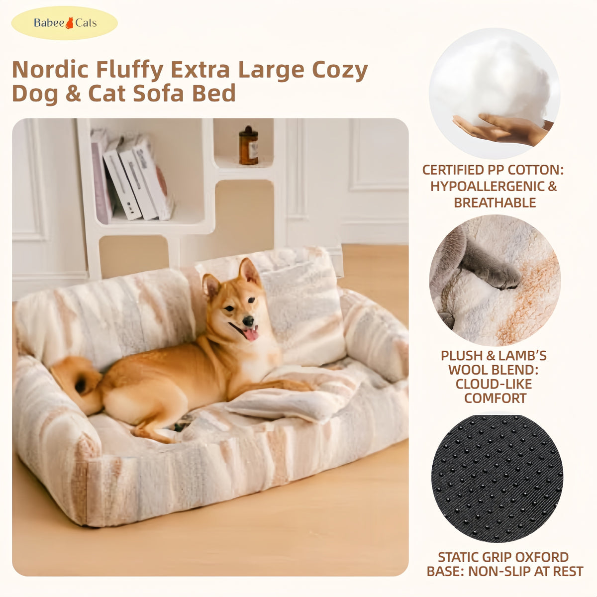 BABEECATS Nordic Fluffy Extra Large Cozy Dog & Cat Sofa Bed