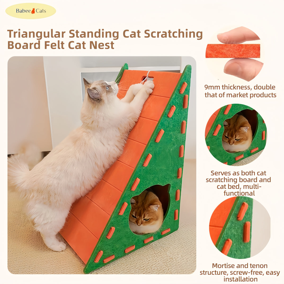 BABEECATS Triangular Standing Cat Scratching Board Felt Cat Nest