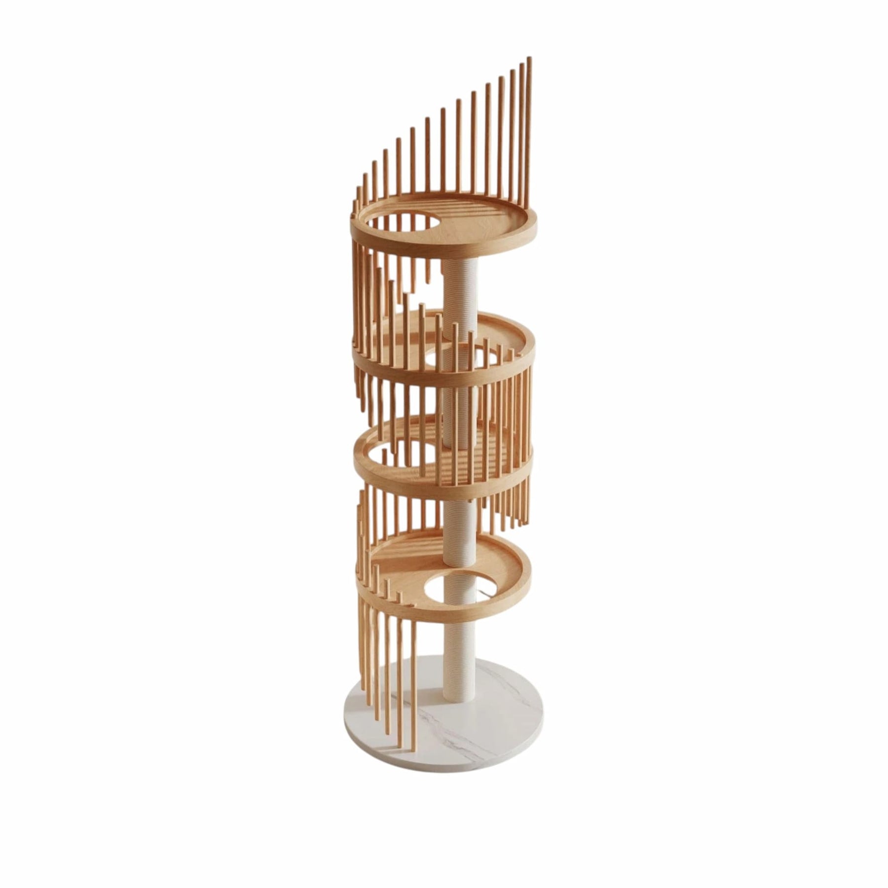 BABEECATS Cloud Ladder Cat Tree product shot, modern spiral solid wood cat furniture on white background