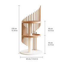 BABEECATS Cloud Ladder Cat Tree dimensions diagram, tall spiral cat tower 60cm base【Three Layers】Wood Color