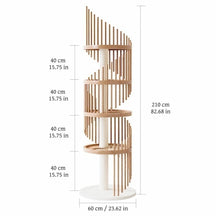 BABEECATS Cloud Ladder Cat Tree dimensions diagram, tall spiral cat tower 60cm base【Five Layers】Wood Color
