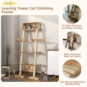 Solid wood platform and sisal scratching post detail