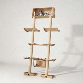 BABEECATS Leaning Tower wall-mounted cat tree in natural wood finish Type D