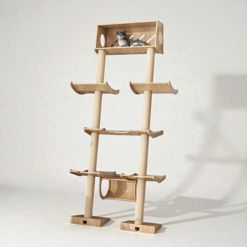 BABEECATS Leaning Tower wall-mounted cat tree in natural wood finish Type D