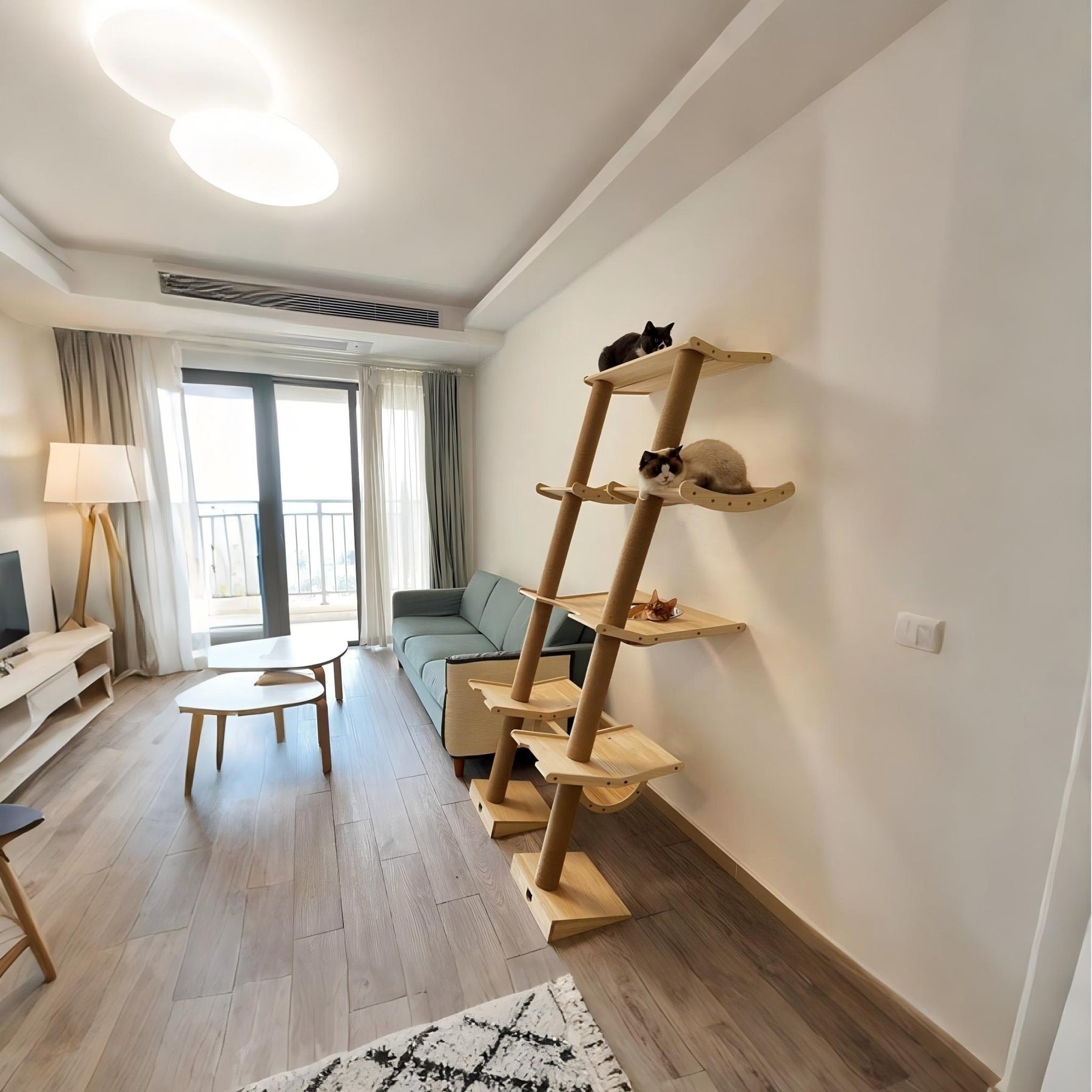 Space-saving slim wall cat tree compared to traditional cat towers