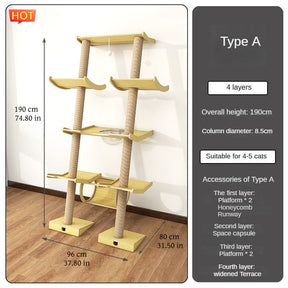 Leaning Tower cat tree height and base size measurements type A