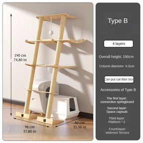 Leaning Tower cat tree height and base size measurements Type B