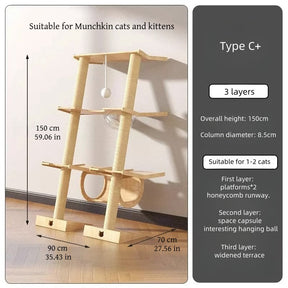 Leaning Tower cat tree height and base size measurements Type c+