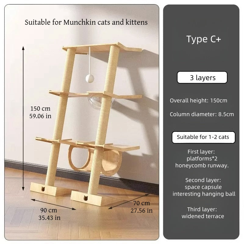 Leaning Tower cat tree height and base size measurements Type c+