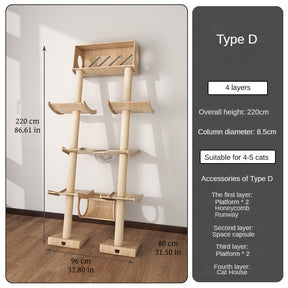 Leaning Tower cat tree height and base size measurements Type D