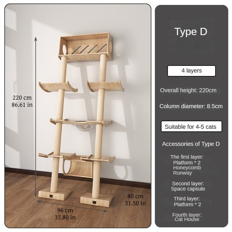 Leaning Tower cat tree height and base size measurements Type D