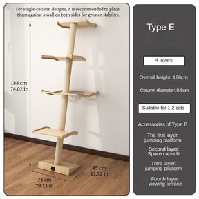 Leaning Tower cat tree height and base size measurements Type E