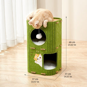 Felt bucket cat tree size guide with dimensions and height options（two layers）
